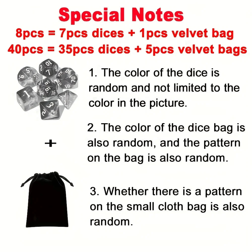 Polyhedral Dice Set with Velvet Pouch