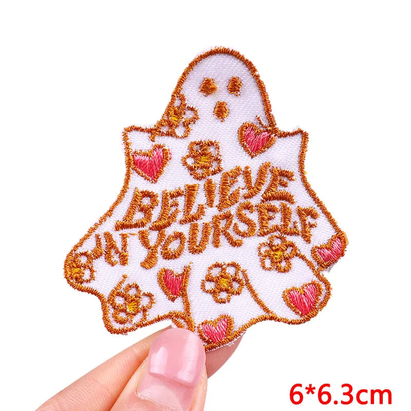 Encouraging Embroidered Iron-On Patches for Jackets, Jeans & Bags
