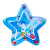 A blue star-shaped inflatable water play mat for baby tummy time and sensory development