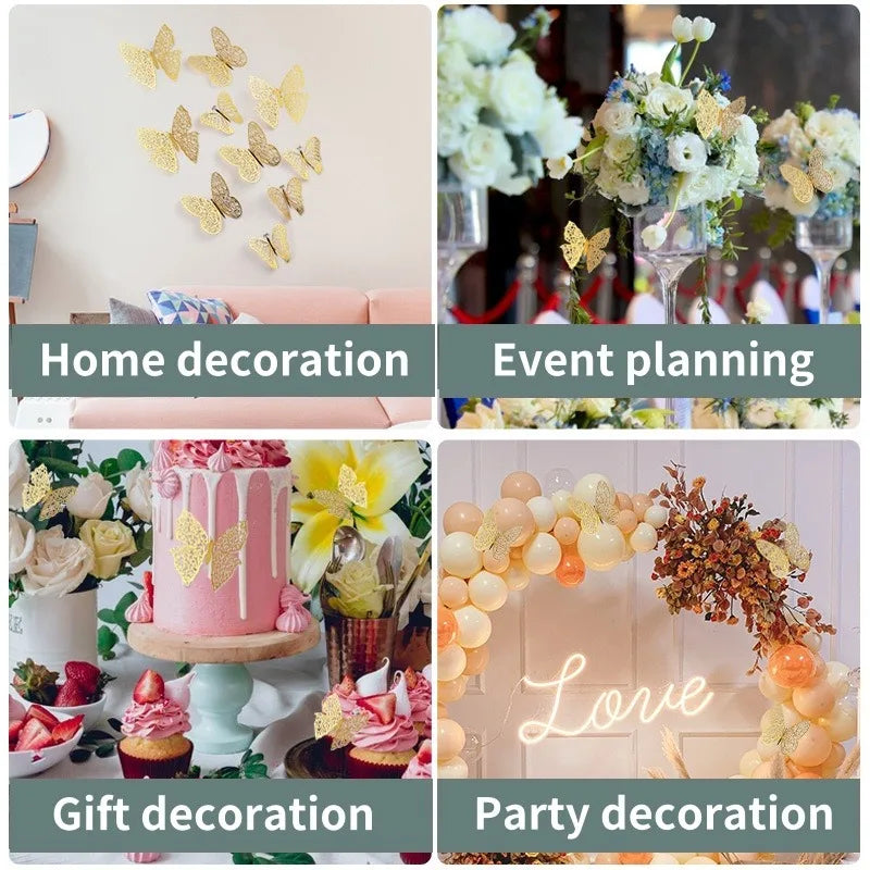 3D Rose Gold Butterfly Wall Decals for Home Decor