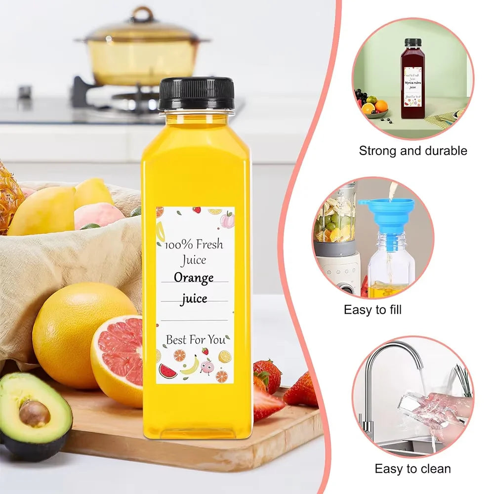 Clear Reusable Juice Bottles with Cleaning Brush and Funnel