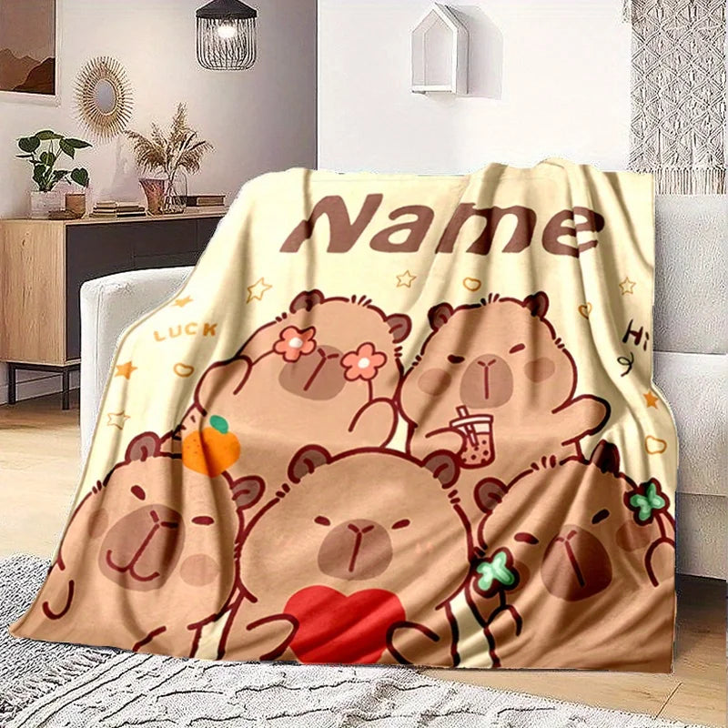 Personalized Guinea Pig & Capybara Flannel Throw Blanket