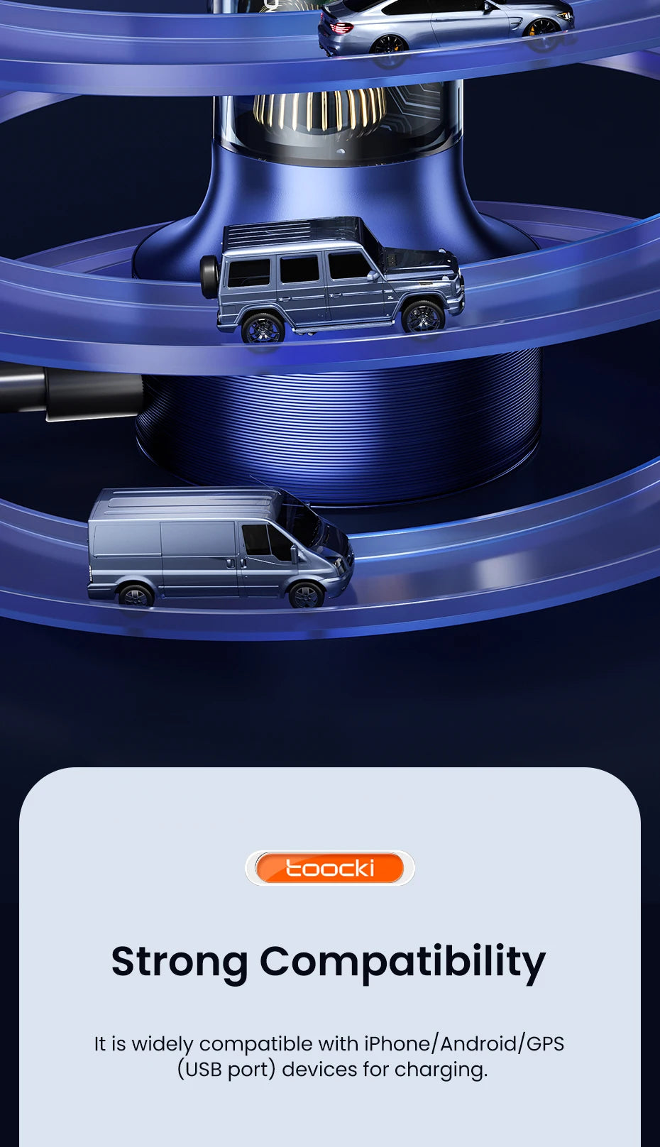 60W USB-C Car Charger with Built-In Spring Cable