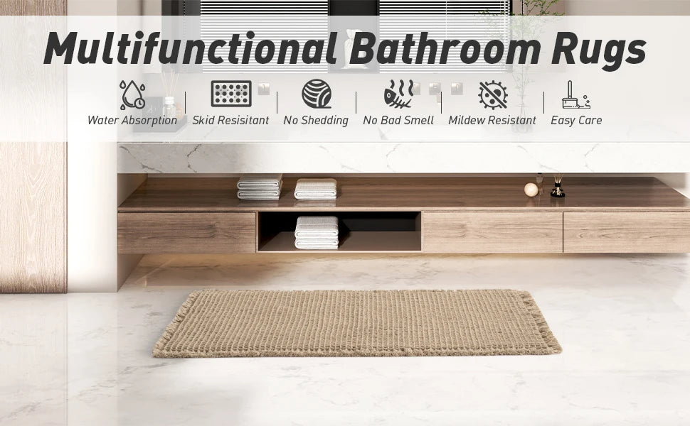 Waffle Textured Quick-Dry Bath Mat with Non-Slip Backing
