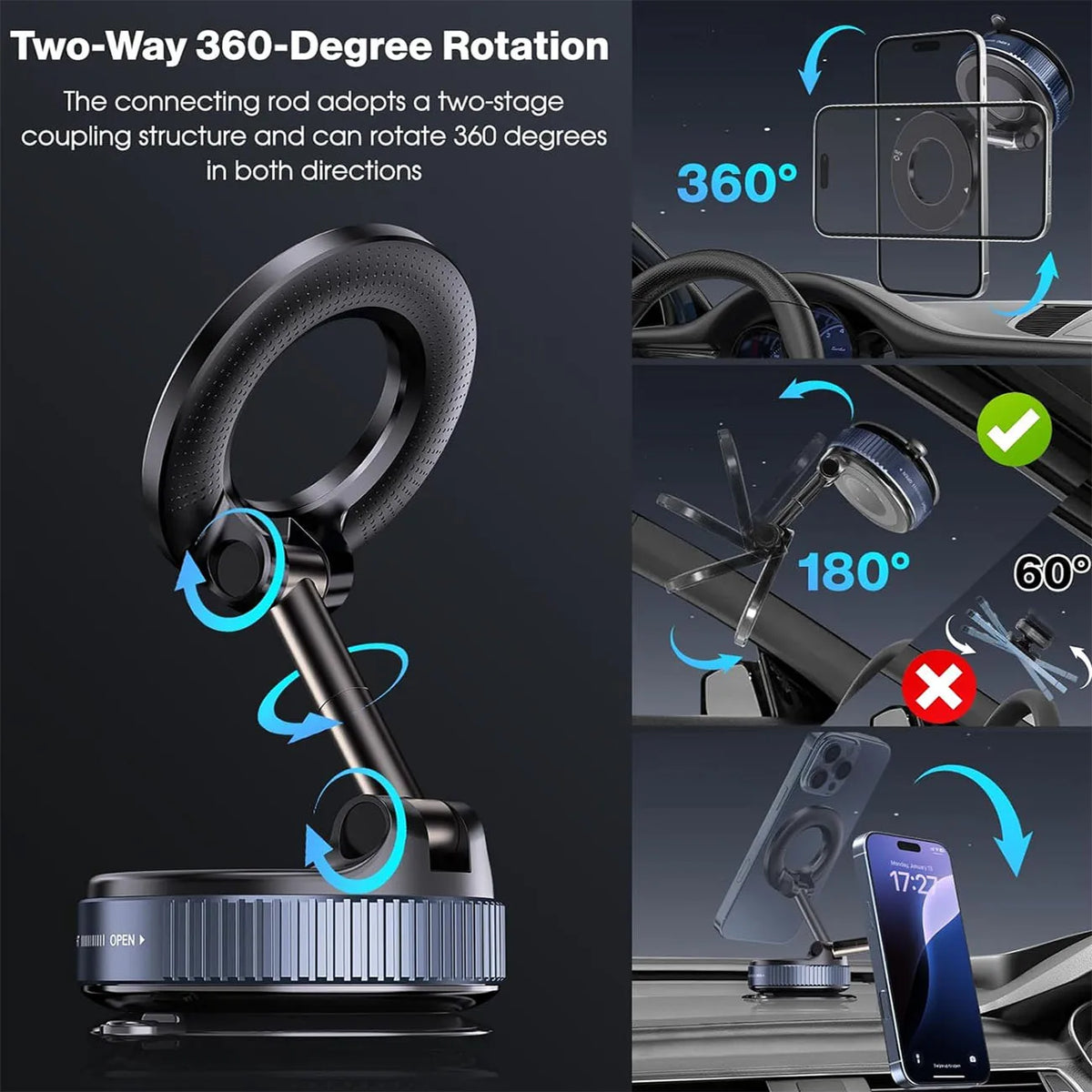 Foldable Magnetic Car Phone Mount with 360° Rotation