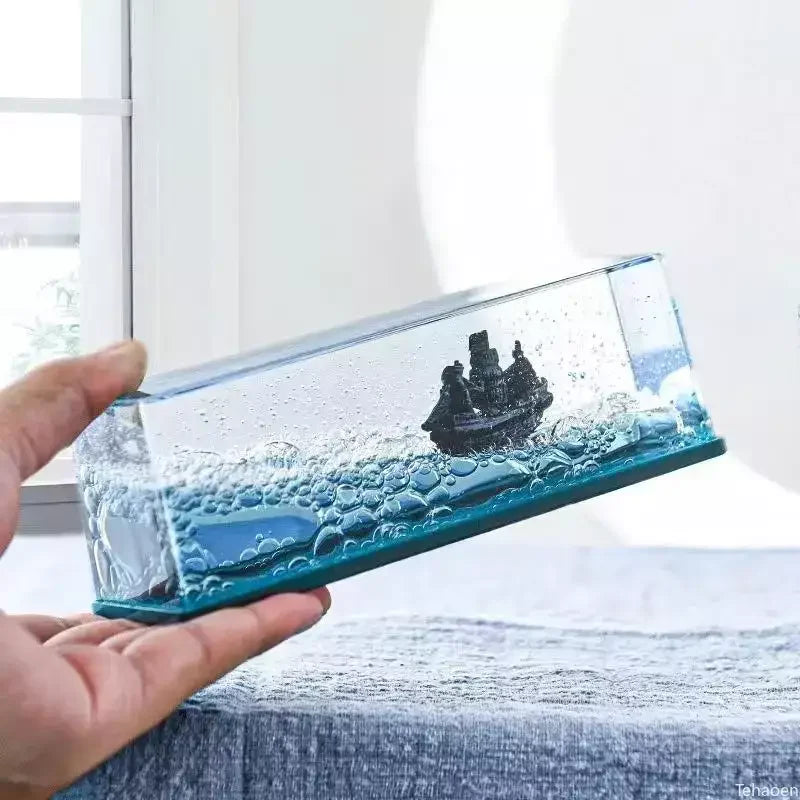 Black Pearl Pirate Ship Fluid Hourglass Decoration