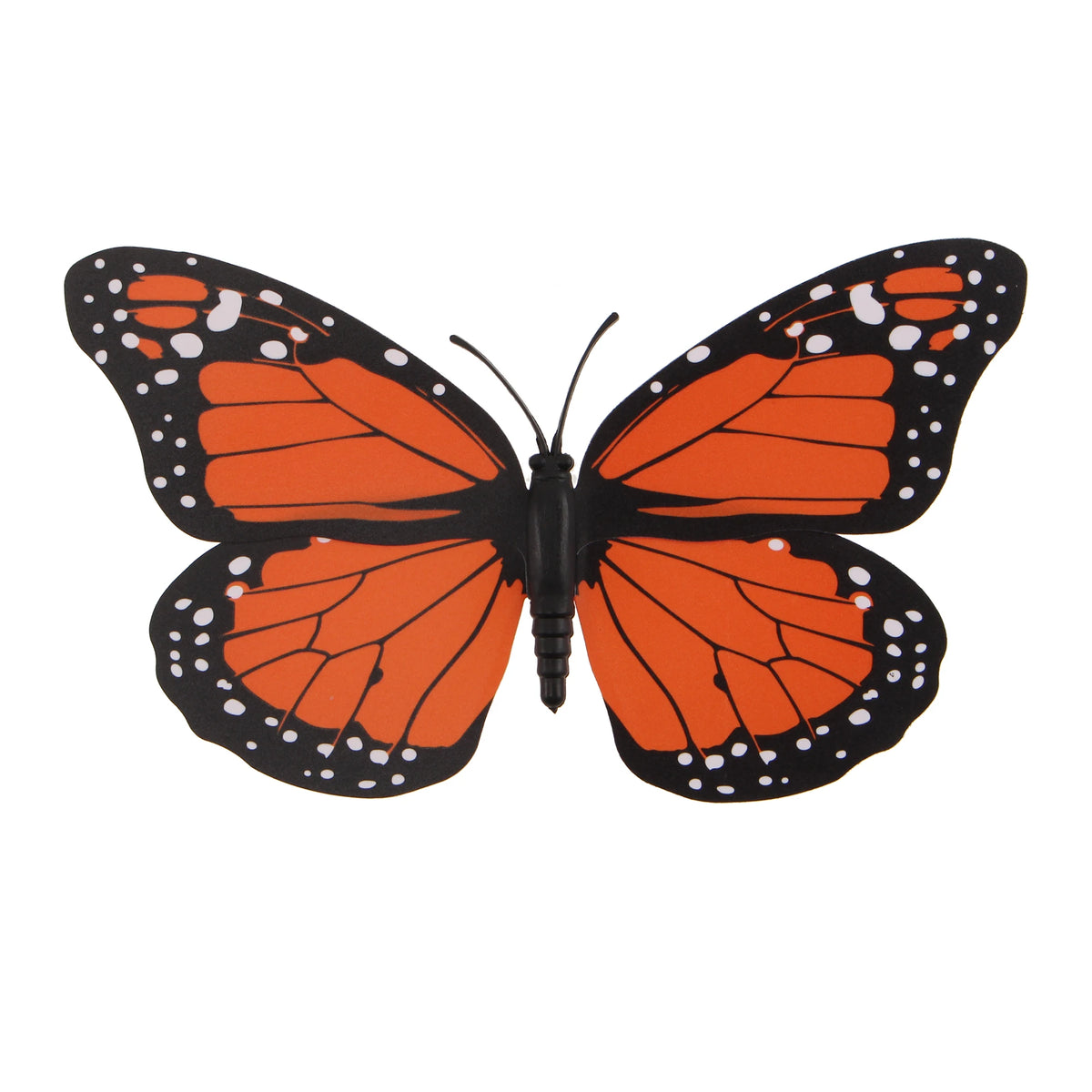 A set of ten realistic monarch butterfly magnets and adhesive decor featuring orange and black wings.