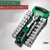 A green and silver PRO Version 72 tooth 1/2 ratchet wrench socket set with 20 pieces shown in a diagonal view.