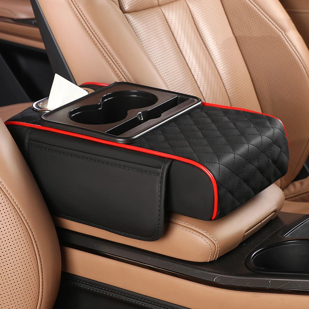 Multifunctional Car Armrest Cushion with Storage and Cup Holder