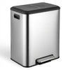 A stainless steel dual compartment step trash can with a soft-close lid.