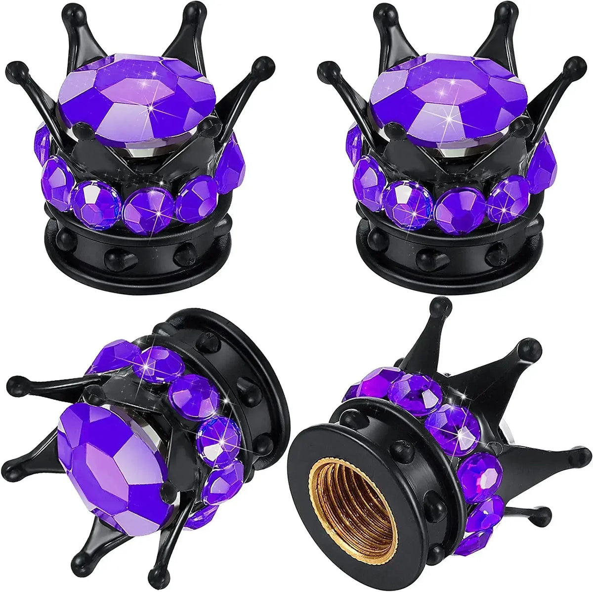 Crystal Crown Tire Valve Caps - Set of 4