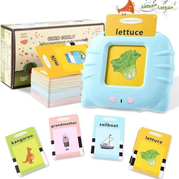 Set interaktive Lernkarten mit Obst, Gemüse und Tieren wie Salat und Känguru.
