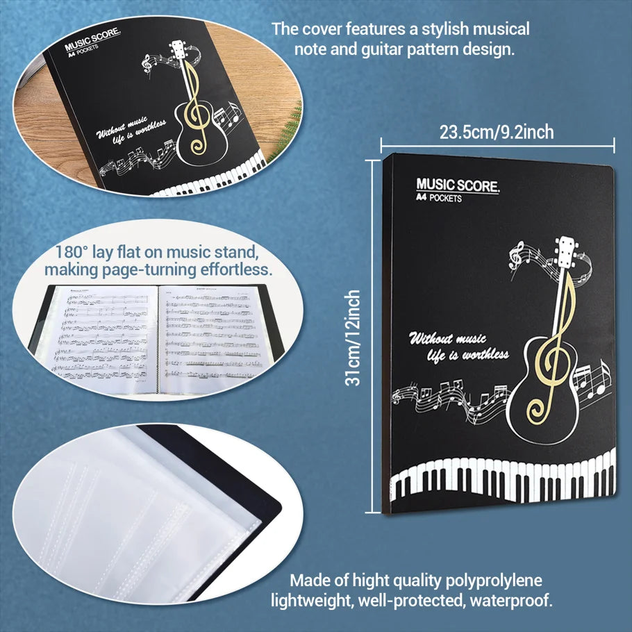 A4 Music Score Folder with 40 Pages | Durable PP Sheet Organizer for Musicians