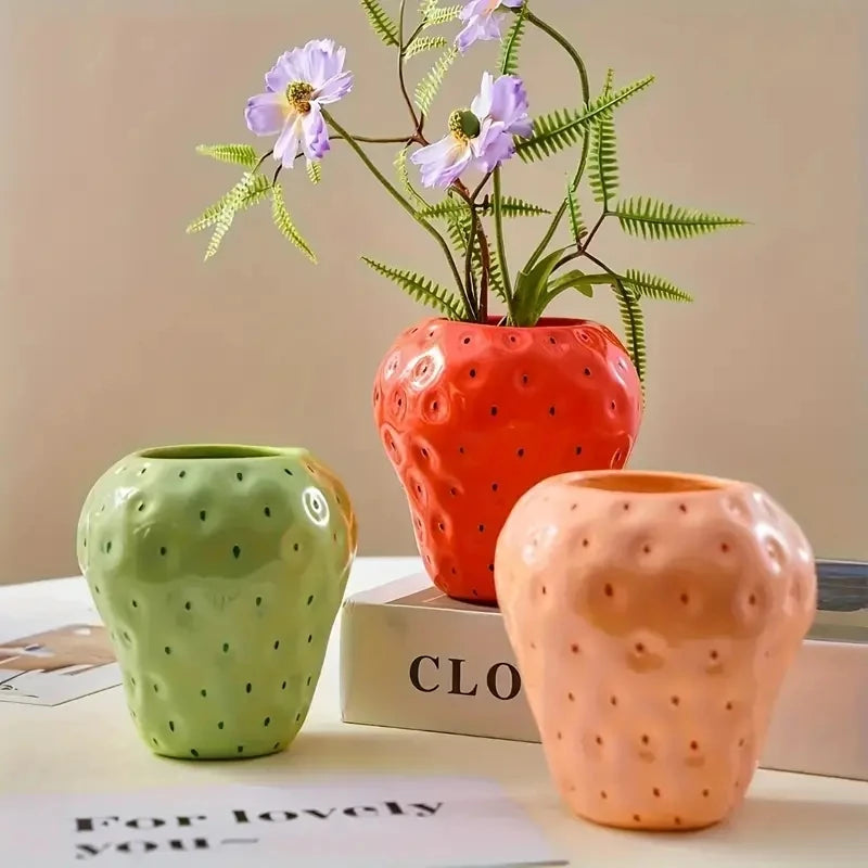Strawberry-Shaped Resin Vase for Home Decor