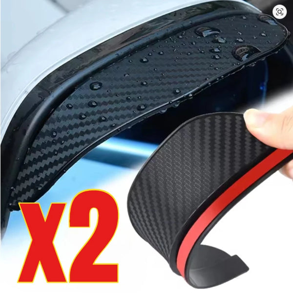 Deux protections en fibre de carbone noires pour rétroviseurs de voiture.