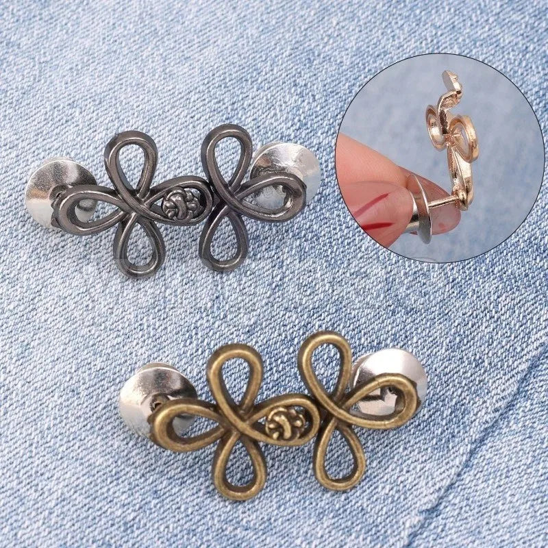Silver and gold adjustable clover waist tightener buckle for pants and skirts
