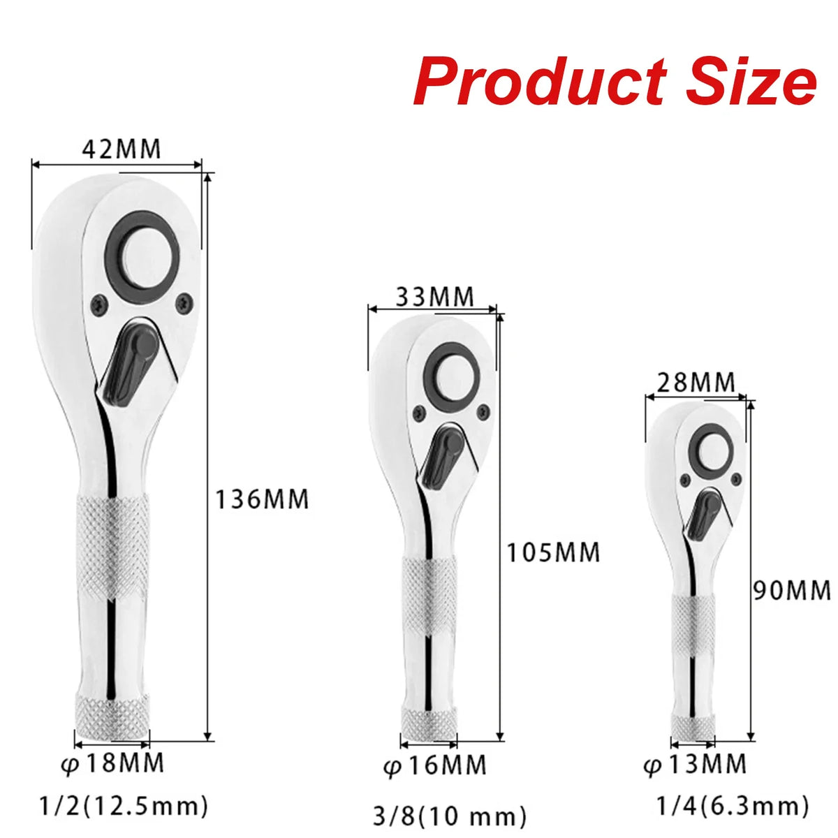 Compact 3-Piece Stubby Ratchet Wrench Set