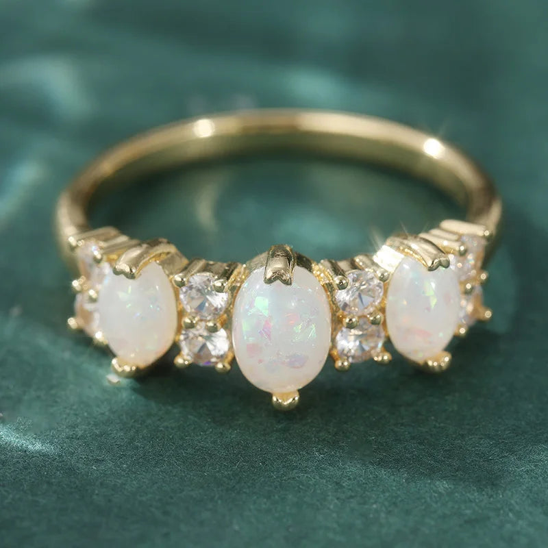 Oval Synthetic Opal Ring with Gold Plating