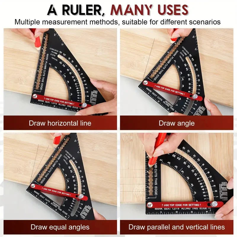 7.5-Inch Adjustable Aluminum Alloy Triangle Ruler with Protractor