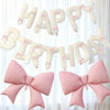White Happy Birthday Banner with Pink Bow Balloons