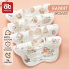 A set of five white soft cotton muslin bandana bibs for babies with floral and animal prints