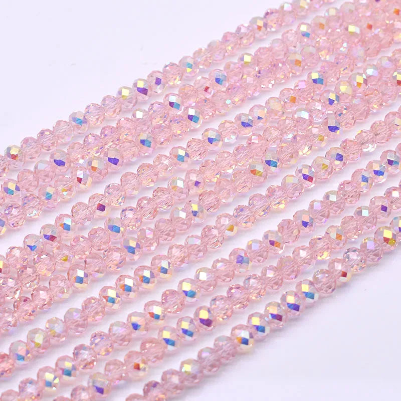 Pink AB Faceted Glass Crystal Rondelle Beads for Jewelry Making (8mm)