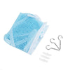 Light blue mesh storage hammock with silver screw hooks for toy storage
