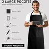 A man wearing a black apron with two large pockets is holding a tablet, demonstrating the storage capacity of the cooking ass