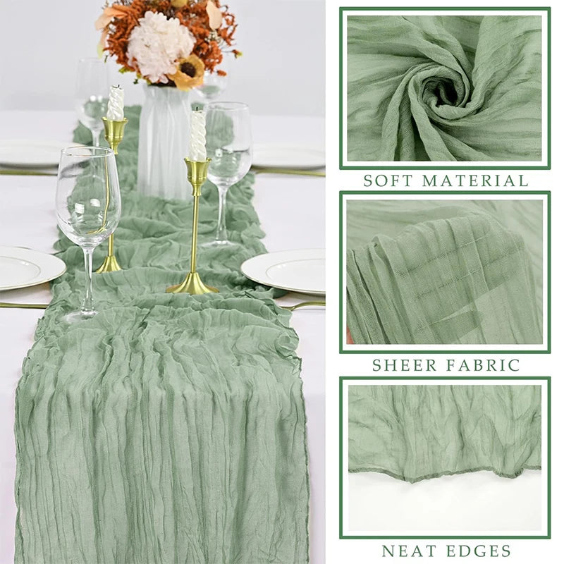 Green Bohemian Cheesecloth Table Runner