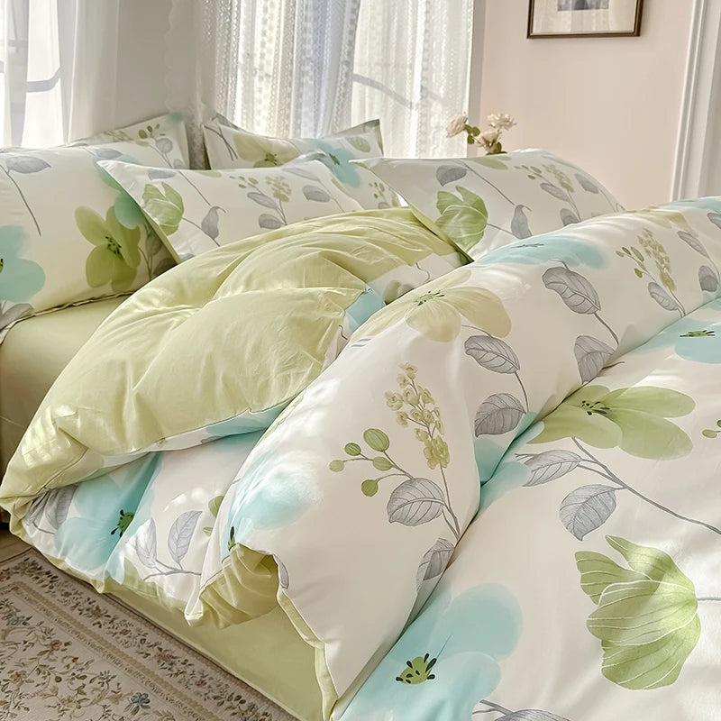 Floral Print 100% Cotton Duvet Cover Set with Two Pillow Shams