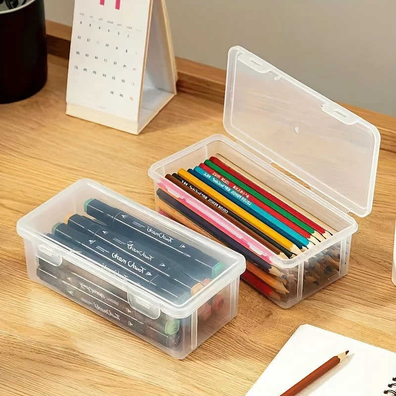 Large Clear Plastic Storage Box with Hinged Lid – 12L, 21 x 14 x 8 cm, Office & Jewelry Organizer
