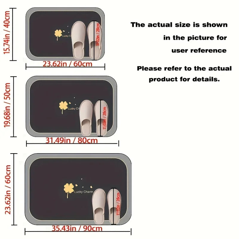 A set of two diatomite bath mats with non-slip backing shown in various sizes.