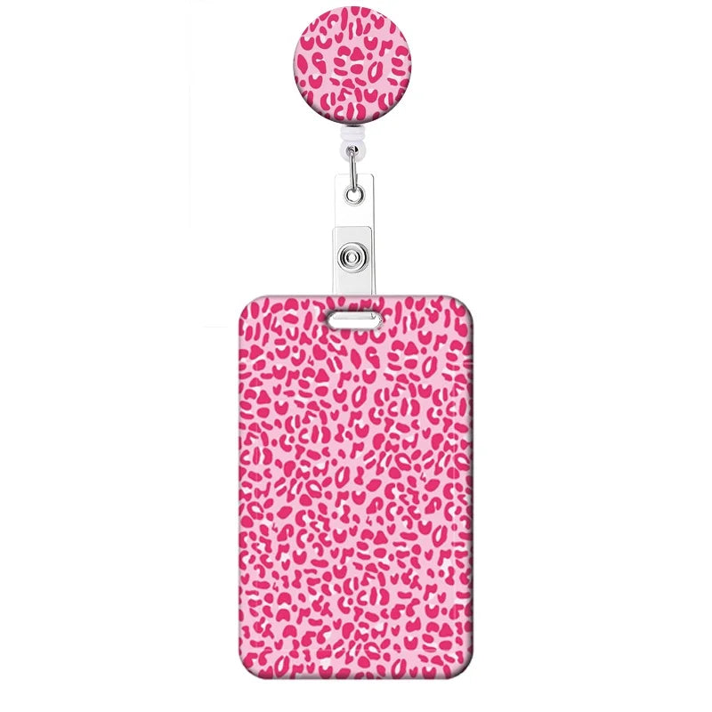 Leopard Print Retractable Badge Holder with Clip
