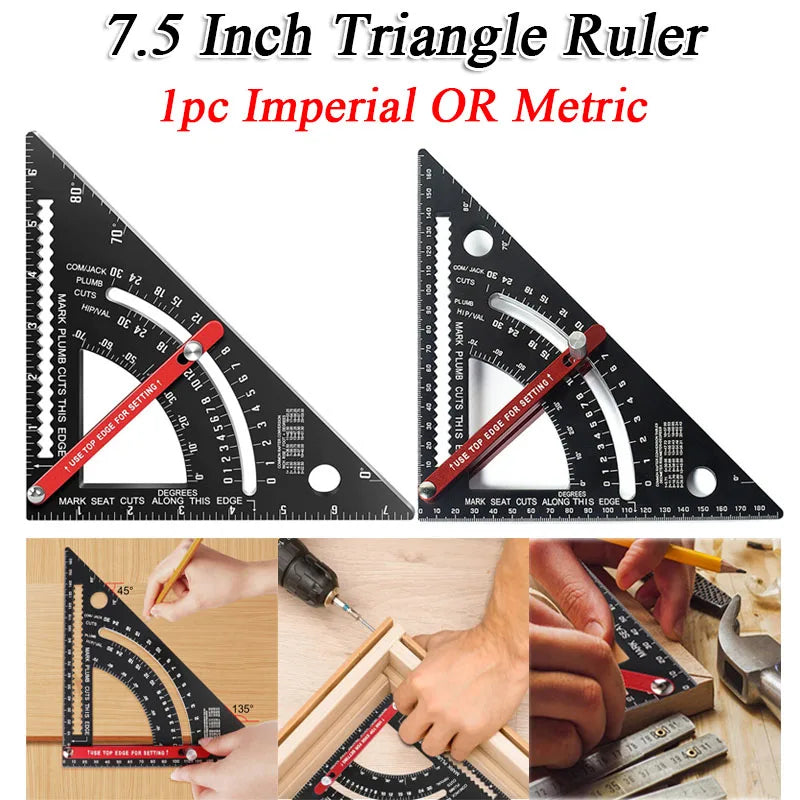 7.5-Inch Adjustable Aluminum Alloy Triangle Ruler with Protractor