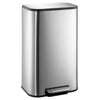 A modern stainless steel trash can with a soft-close lid and a step pedal.