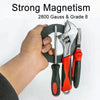 A hand holds a black ceramic ring magnet with a center hole and an adjustable wrench.