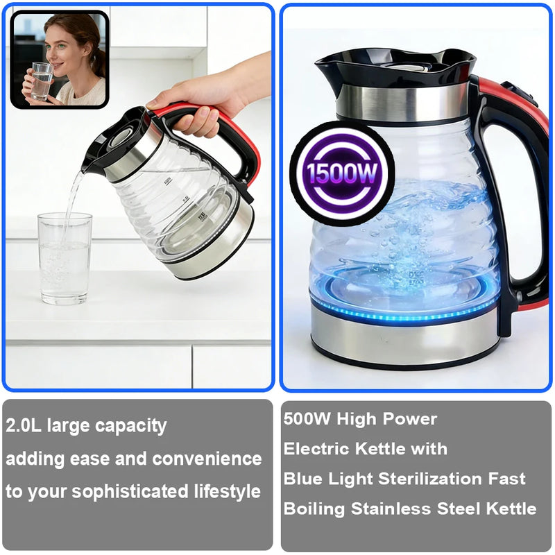 2.0L Glass Electric Kettle with Blue Light