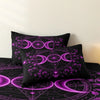 Gothic Triple Moon Starry Duvet Cover Set – Purple Botanical Mandala Bedding