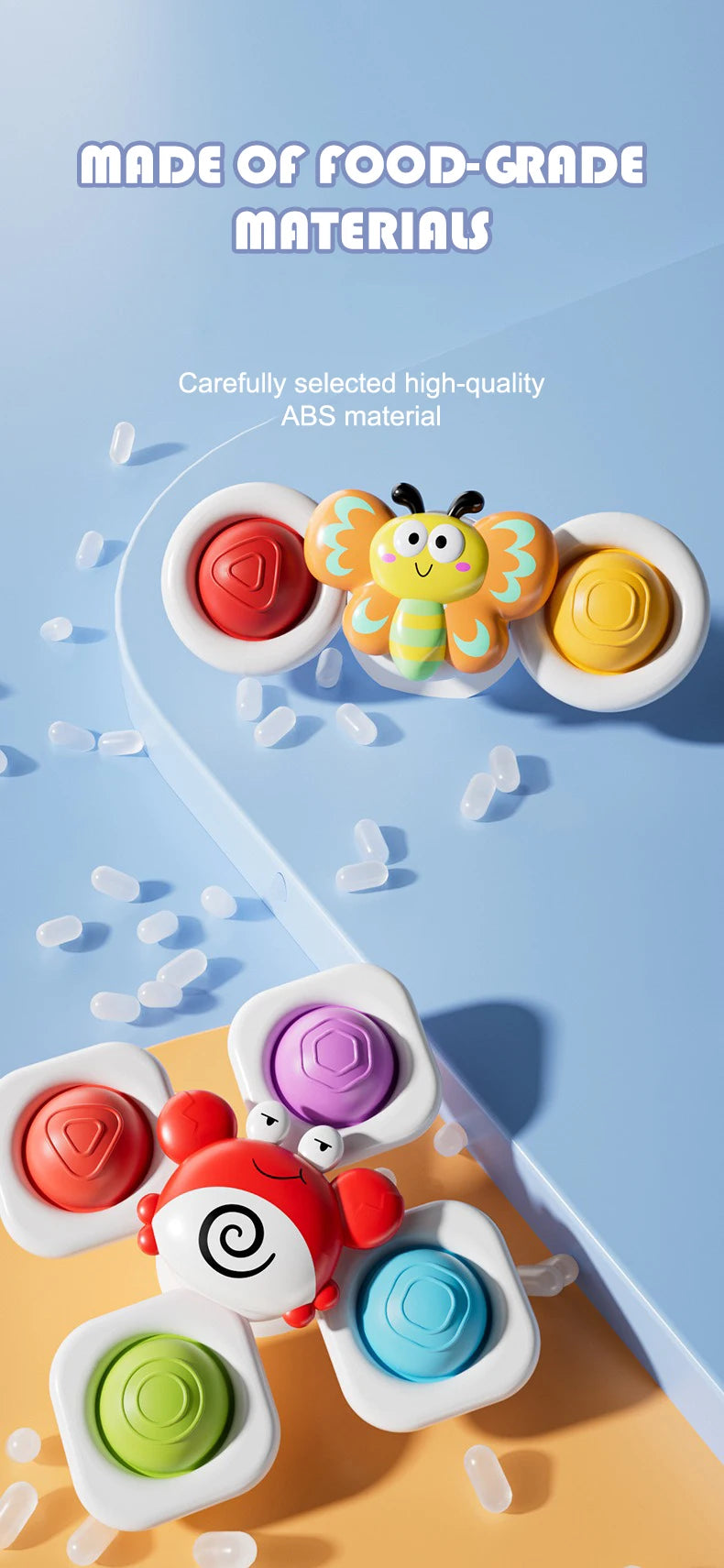 Colorful ABS bath toys shaped like bees and other creatures made of food-grade materials