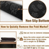 Image showing a non-slip bottom rug and instructions on how to quickly remove fold marks from the carpet.
