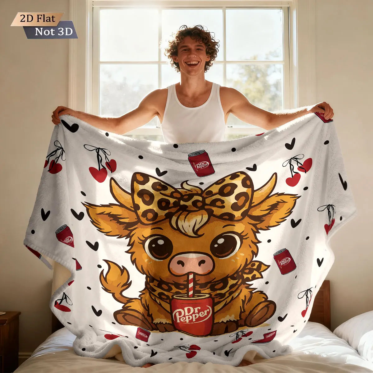 Cartoon Highland Cow Print Flannel Blanket