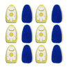 A set of ten dish wand soap dispensing brush heads in blue and yellow for cleaning dishes.