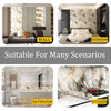 Self-adhesive marble wall sticker roll used as a decorative accent in kitchen and bathroom settings.