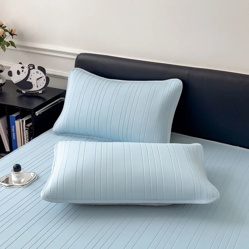 Ice Silk Cooling Bed Pad with Pillowcases – Breathable & Soft Summer Bed Mat
