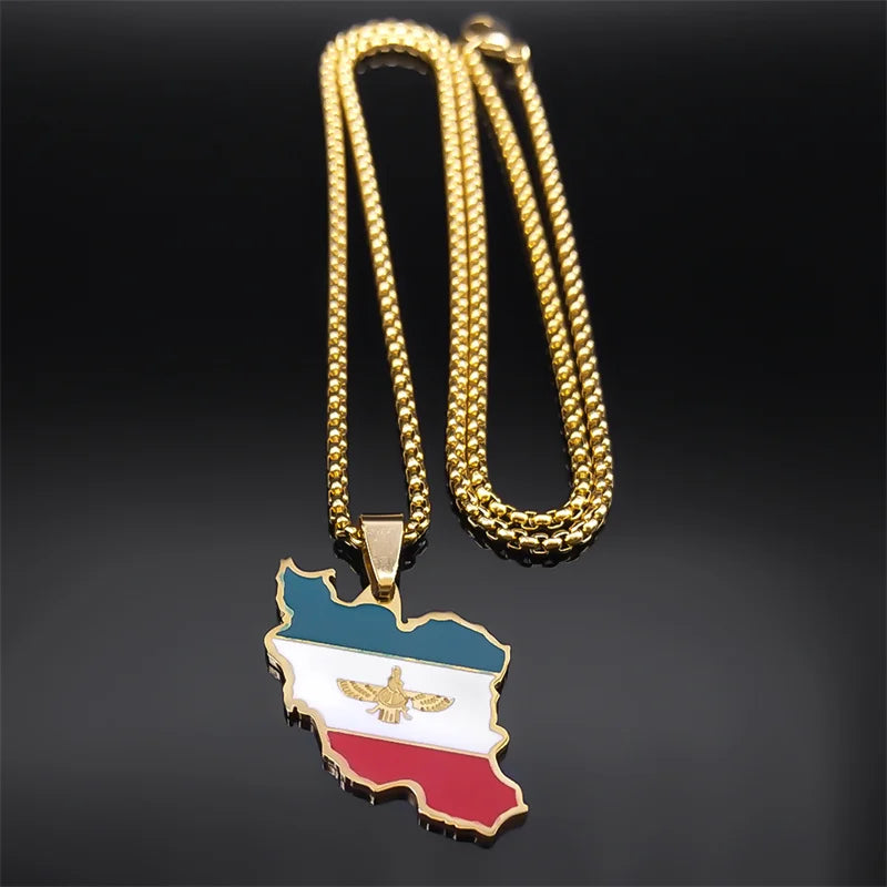 Stainless Steel Map Flag Pendant Necklace