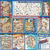 A collection of 7 base cards and 14 stickers featuring urban cubicle scenes, detailed positioning lines, and various cityscap