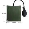 A green inflatable air wedge tool with a black hose and nozzle for car door and window repair.