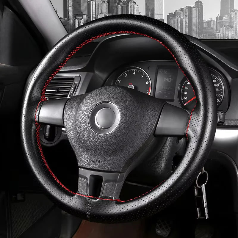 Braided Leather Steering Wheel Cover with Anti-Scratch Protection