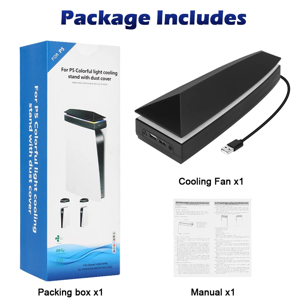 PS5 Cooling Stand with RGB Lighting and Dust Cover