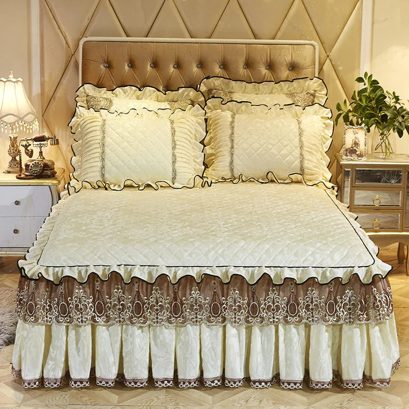 Lace Bed Skirt Set with Matching Pillowcases